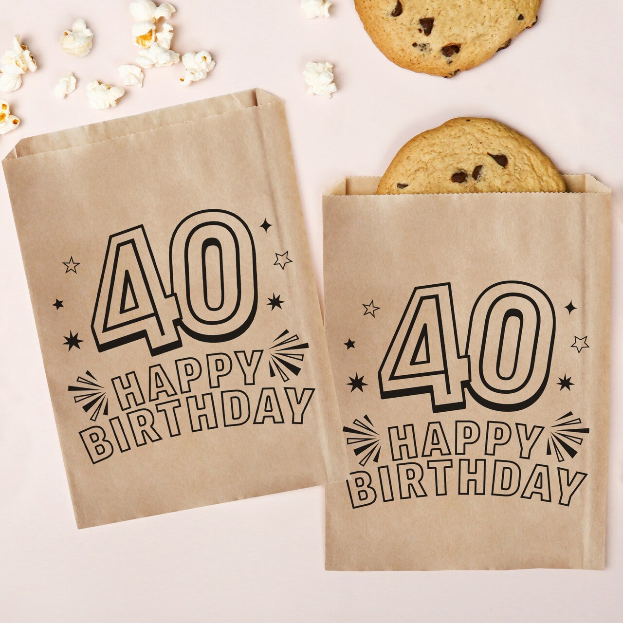 Big Dot of Happiness Adult 40th Birthday Kraft Brown Paper Treat Bags, Individual Greaseproof Brown Paper Sandwich Cookie Bags - 25 Count